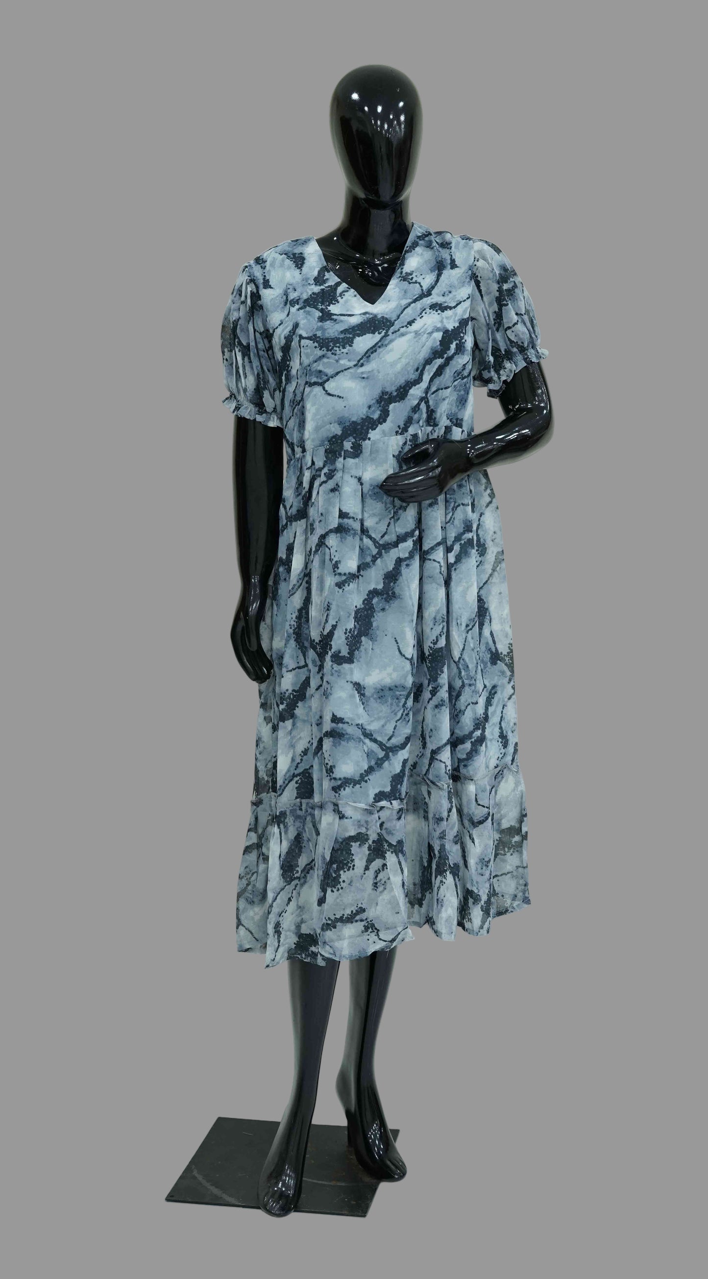 Black and Grey Semi-Georgette Floral Frock for Women | Elegant Ethnic Wear | Sizes M to 2XL – Sahitha Studio