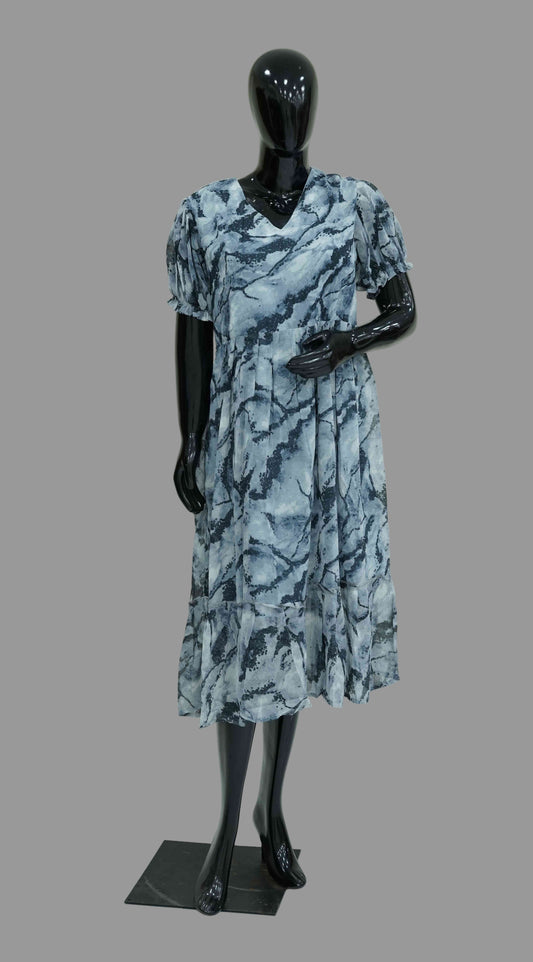 Black and Grey Semi-Georgette Floral Frock for Women | Elegant Ethnic Wear | Sizes M to 2XL – Sahitha Studio