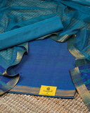 Blue Handloom Cotton Mangalagiri Dress Material with Dual Tone Zari Border and Plain Blue Dupatta