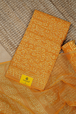 Yellow Handloom Kota Dress Material with Allover Hand Block Printed Floral Design, Block Print Dupatta, and Yellow Block Print Bottom