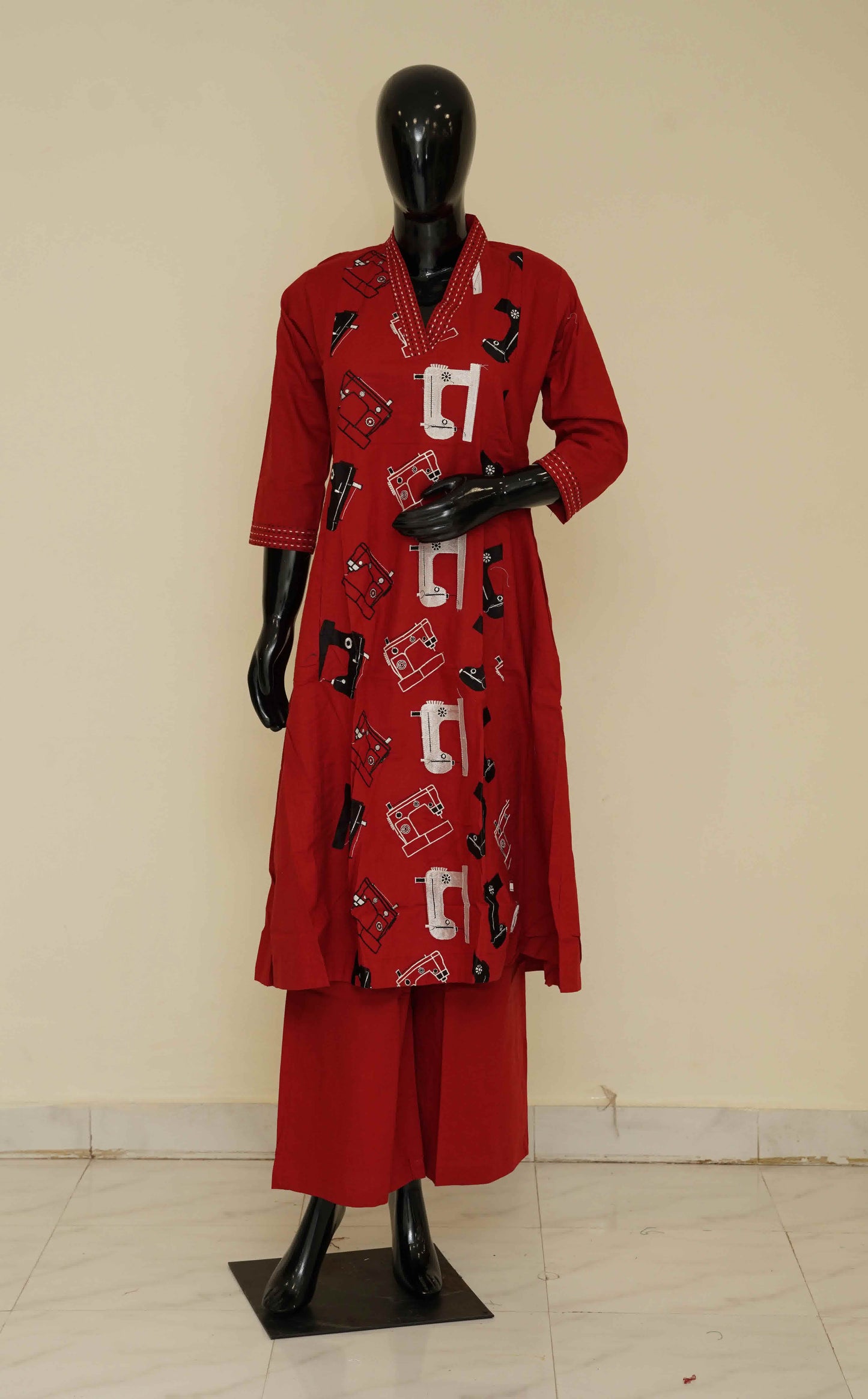 Red Pure Cotton 2-Piece Dress Set – Medium to 2XL