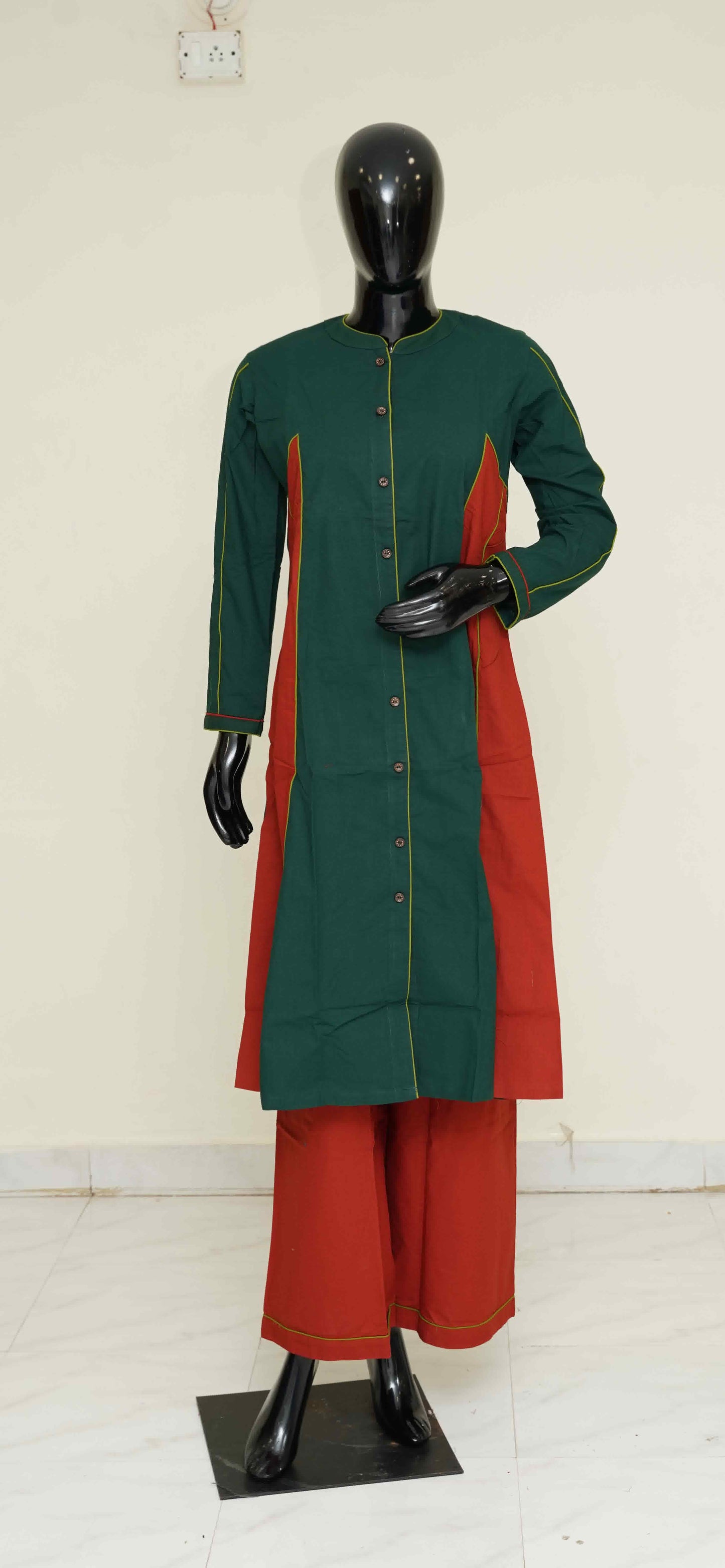 Green and Red - Pure Cotton 2-Piece Dress Set – Medium to 2XL