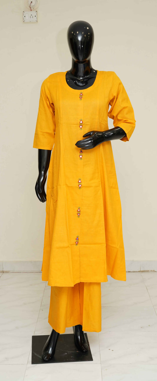 Yellow colour Pure Cotton 2-Piece Dress Set – Medium to 2XL