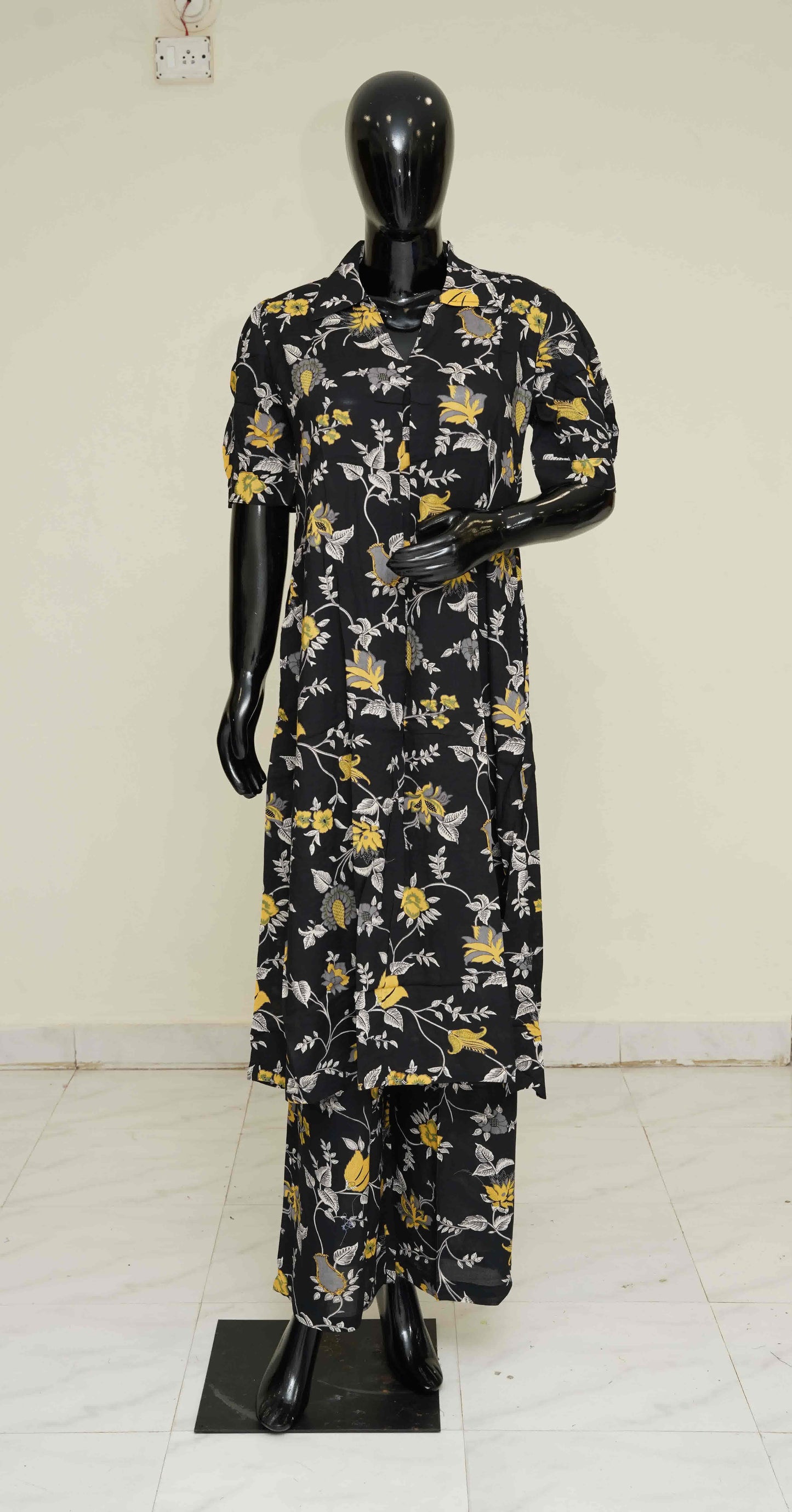 Black and Yellow - Pure Cotton 2-Piece Dress Set – Medium to 2XL