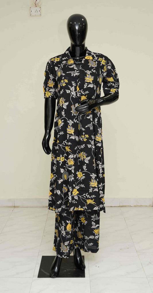 Black and Yellow - Pure Cotton 2-Piece Dress Set – Medium to 2XL