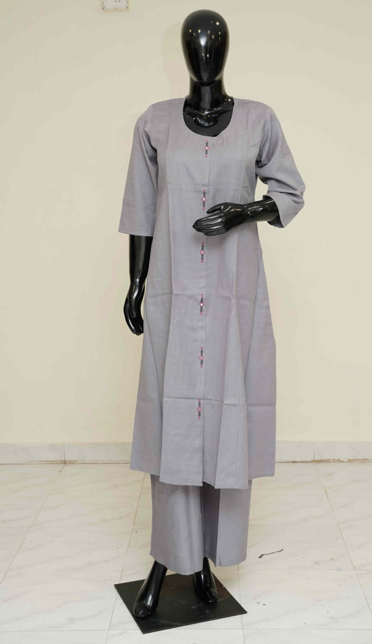 Grey - Pure Cotton 2-Piece Dress Set – Medium to 2XL