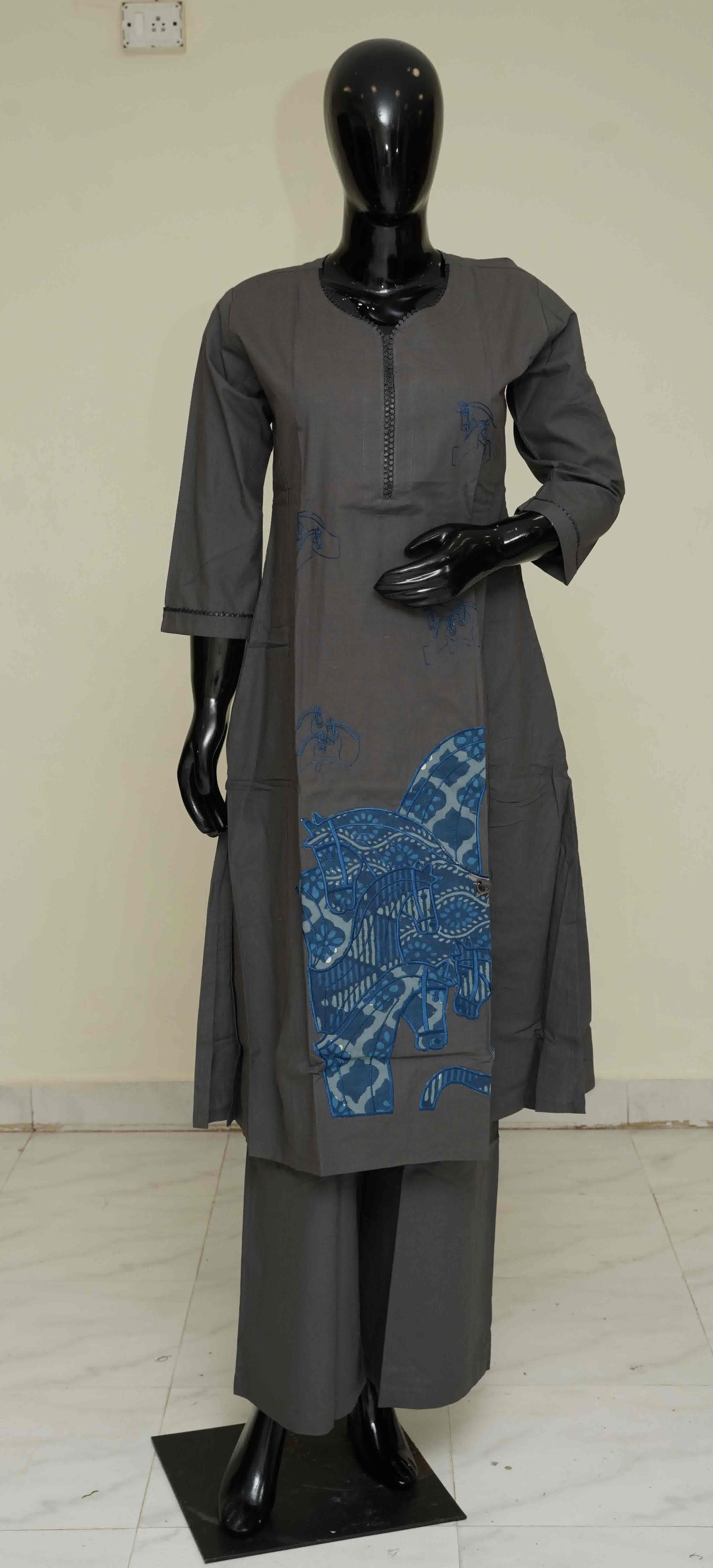 Dark Grey - Pure Cotton 2-Piece Dress Set – Medium to 2XL