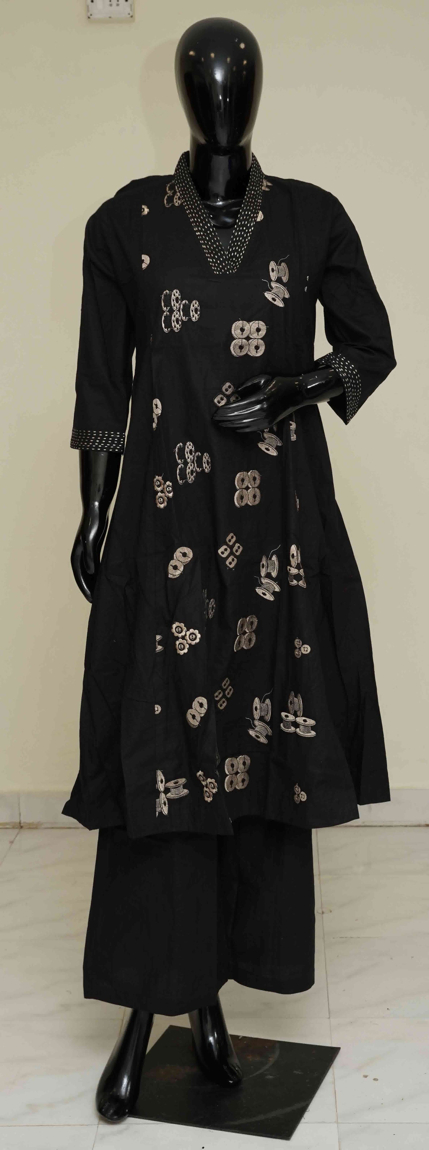 Black - Pure Cotton 2-Piece Dress Set – Medium to 2XL