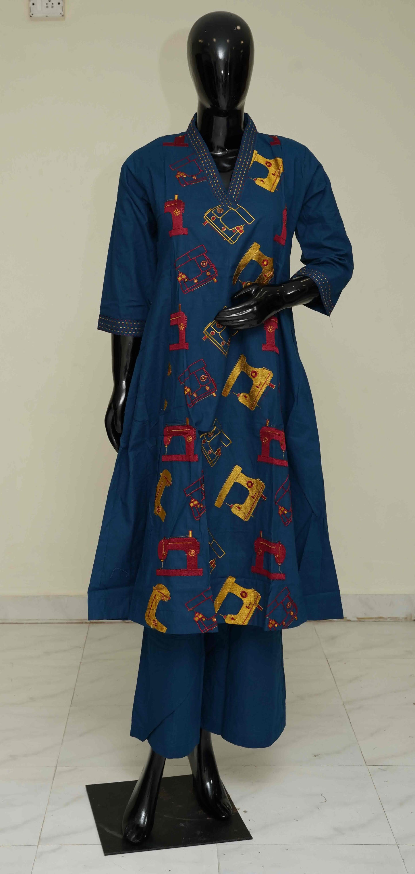 Blue - Pure Cotton 2-Piece Dress Set – Medium to 2XL